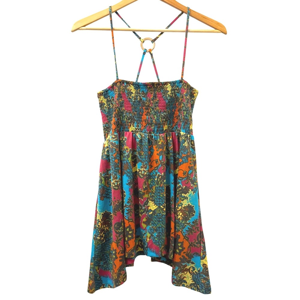 Weavers L Smocked Babydoll Halter Top Colorful Handkerchief Boho Summer Y2K Cute - Picture 2 of 9
